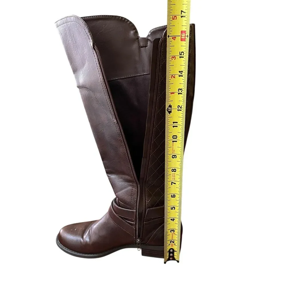 GBG Guess Boots Women's 7.5 Brown Knee High Riding Equestrian Wide Calf Buckle